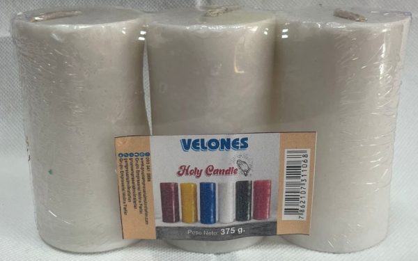 Velon Mediano Holy Candle 375 g. Pack x 3 color blanco