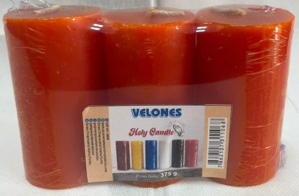 Velon Mediano Holy Candle 375 g. Pack x 3 color naranja