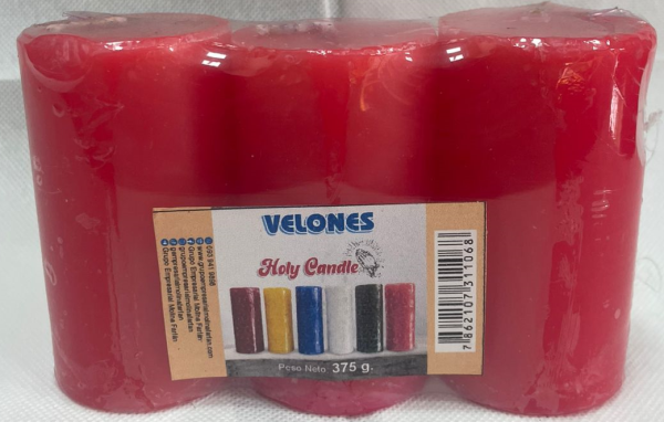 Velon Mediano Holy Candle 375 g. Pack x 3 color rojo